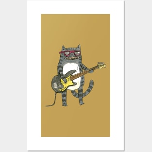 This Cat is jammin' on a bass guitar Posters and Art